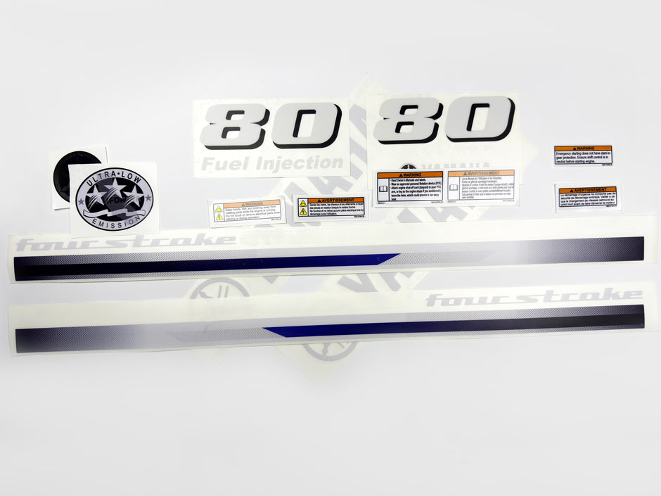 Vinyl decals set suitable for Yamaha 80 hp four stroke  outboard engine. Vinyl stickers kit for Yamaha 80 hp Handmade