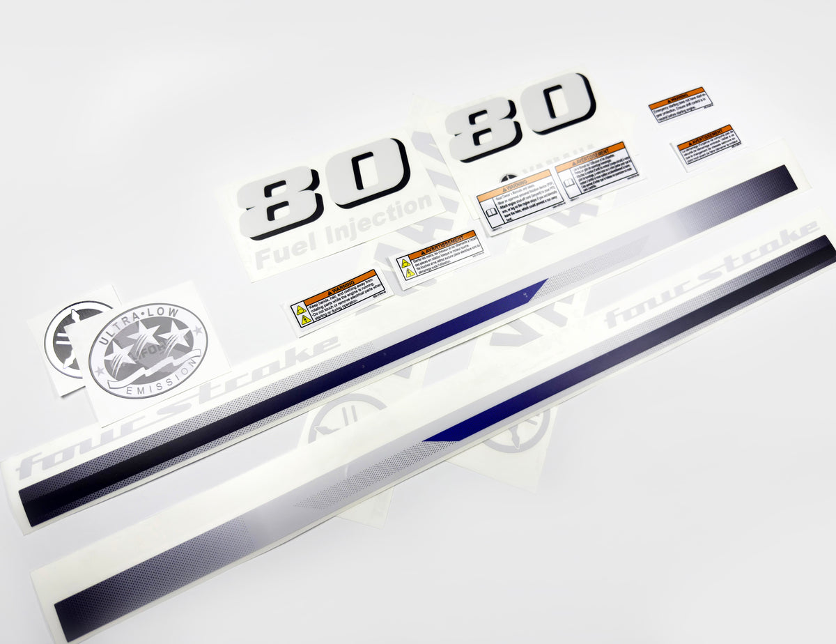 Vinyl decals set suitable for Yamaha 80 hp four stroke  outboard engine. Vinyl stickers kit for Yamaha 80 hp Handmade