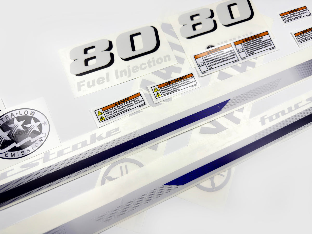 Vinyl decals set suitable for Yamaha 80 hp four stroke  outboard engine. Vinyl stickers kit for Yamaha 80 hp Handmade