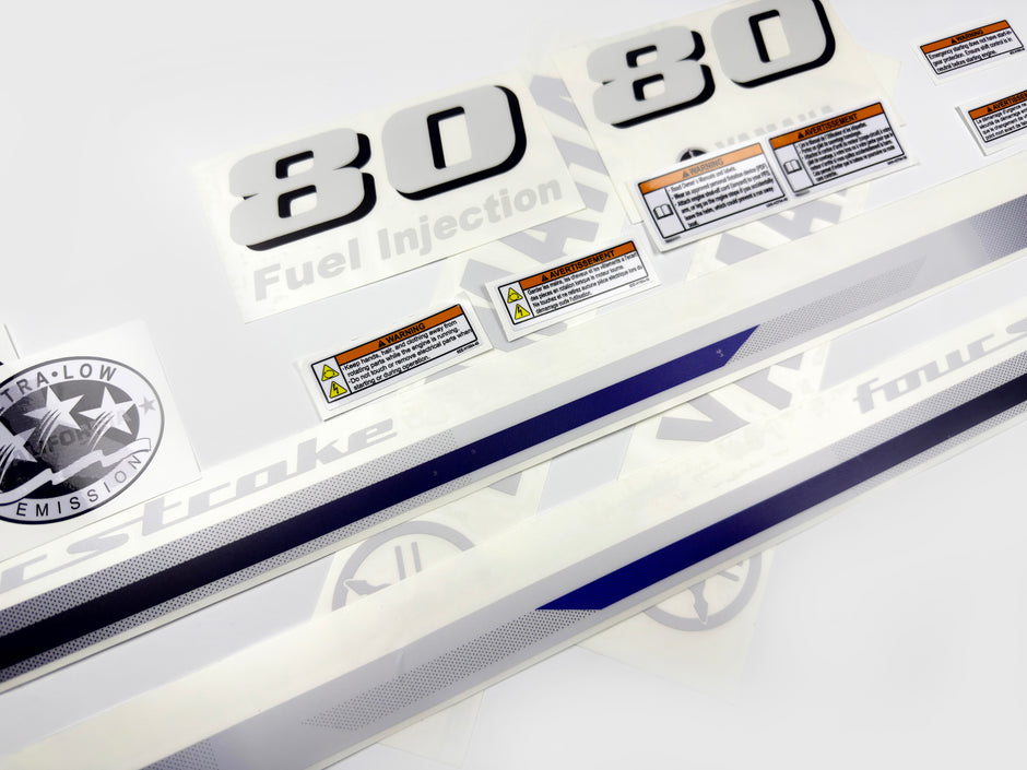 Vinyl decals set suitable for Yamaha 80 hp four stroke  outboard engine. Vinyl stickers kit for Yamaha 80 hp Handmade