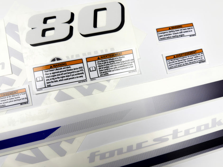 Vinyl decals set suitable for Yamaha 80 hp four stroke  outboard engine. Vinyl stickers kit for Yamaha 80 hp Handmade