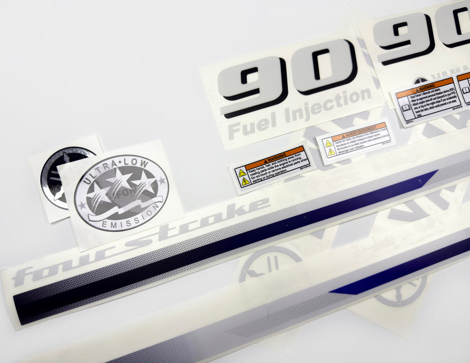 Vinyl decals set suitable for Yamaha 90 hp four stroke  outboard engine. Vinyl stickers kit for Yamaha 90 hp Handmade