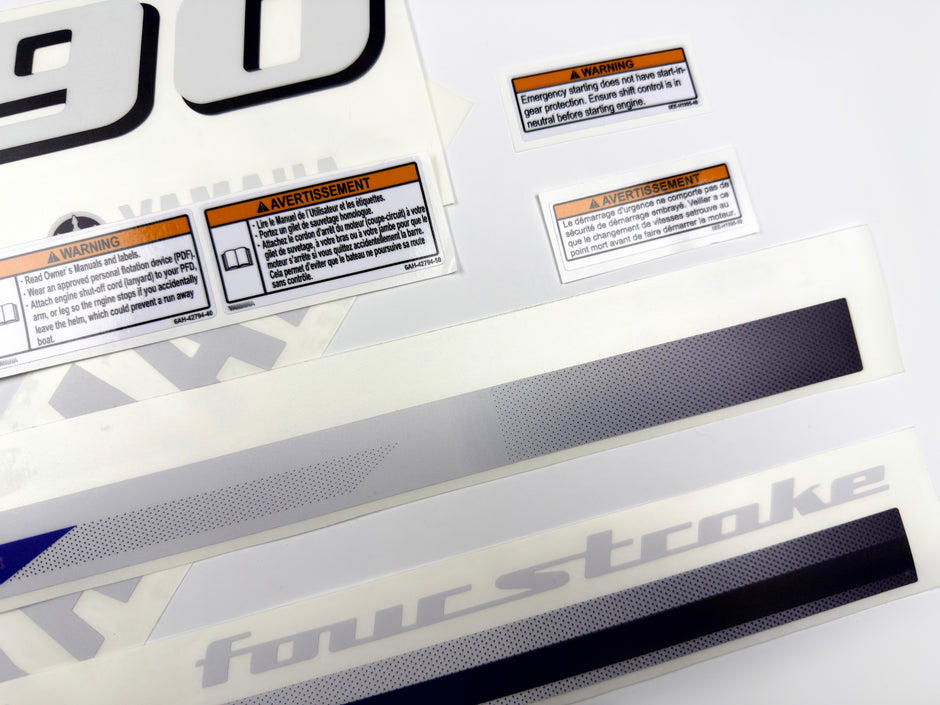 Vinyl decals set suitable for Yamaha 90 hp four stroke  outboard engine. Vinyl stickers kit for Yamaha 90 hp Handmade