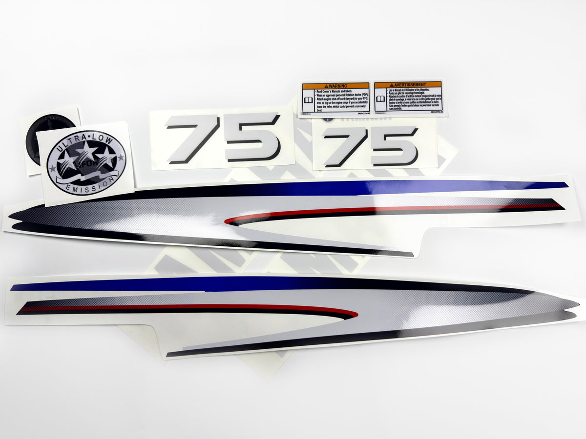 Vinyl decals set suitable for Yamaha 75 hp two stroke outboard engine. Vinyl stickers kit for Yamaha 75 hp two stroke Handmade