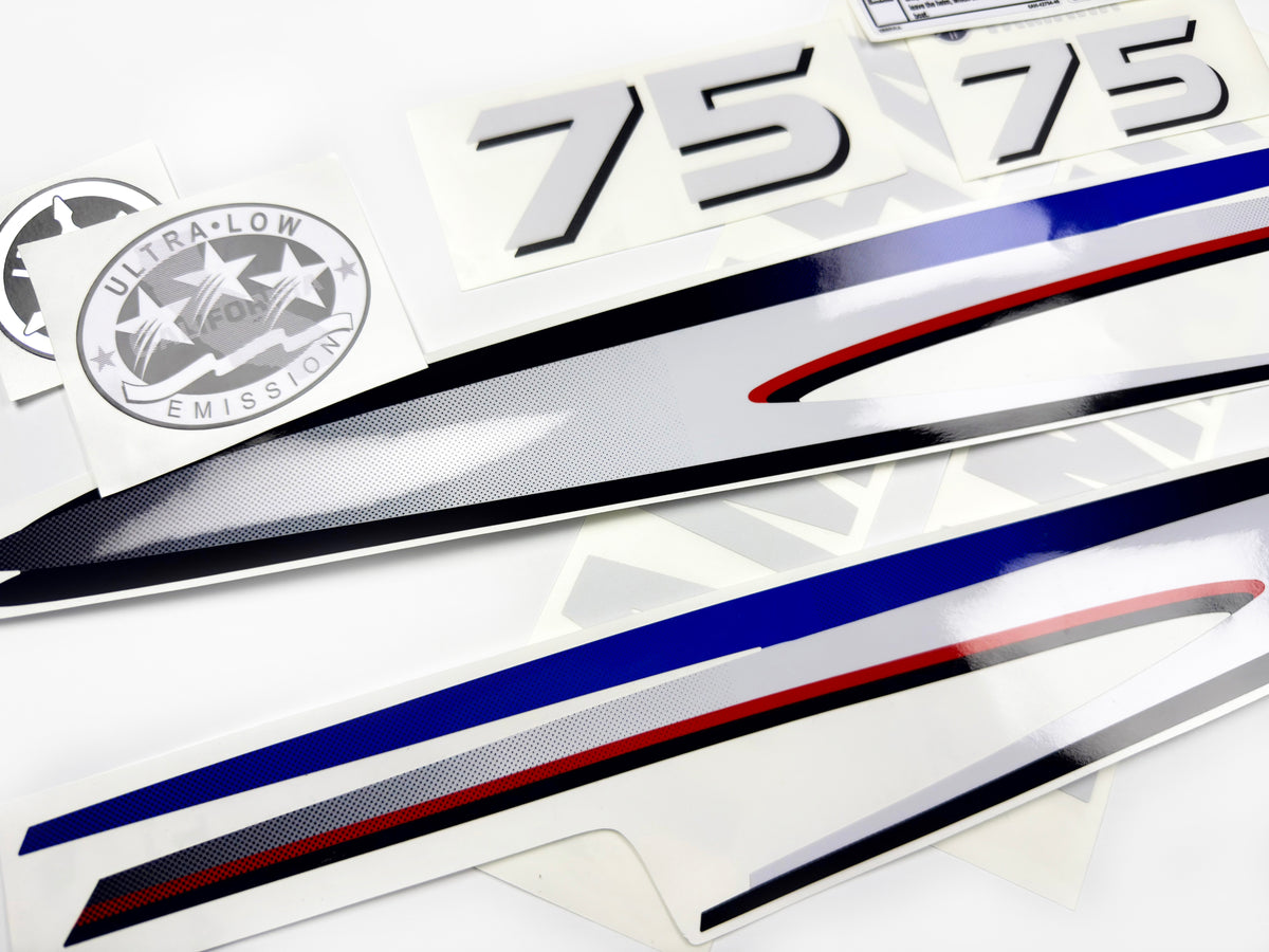 Vinyl decals set suitable for Yamaha 75 hp two stroke outboard engine. Vinyl stickers kit for Yamaha 75 hp two stroke Handmade