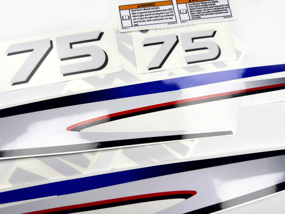 Vinyl decals set suitable for Yamaha 75 hp two stroke outboard engine. Vinyl stickers kit for Yamaha 75 hp two stroke Handmade