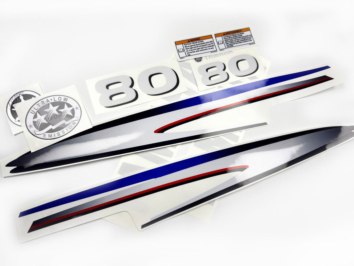 Vinyl decals set suitable for Yamaha 80 hp two stroke outboard engine. Vinyl stickers kit for Yamaha 80 hp two stroke Handmade