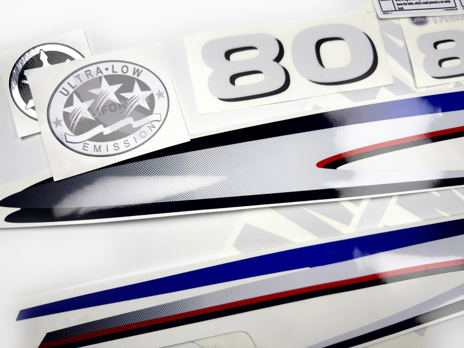 Vinyl decals set suitable for Yamaha 80 hp two stroke outboard engine. Vinyl stickers kit for Yamaha 80 hp two stroke Handmade