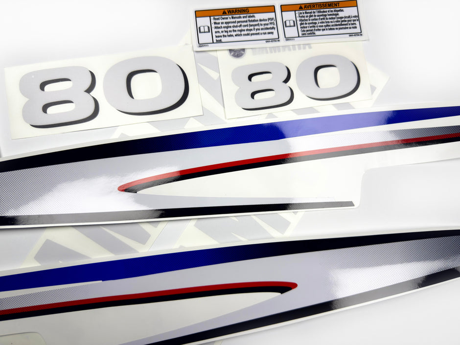 Vinyl decals set suitable for Yamaha 80 hp two stroke outboard engine. Vinyl stickers kit for Yamaha 80 hp two stroke Handmade