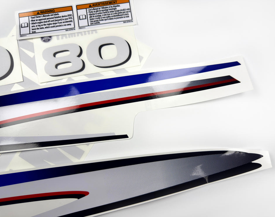 Vinyl decals set suitable for Yamaha 80 hp two stroke outboard engine. Vinyl stickers kit for Yamaha 80 hp two stroke Handmade