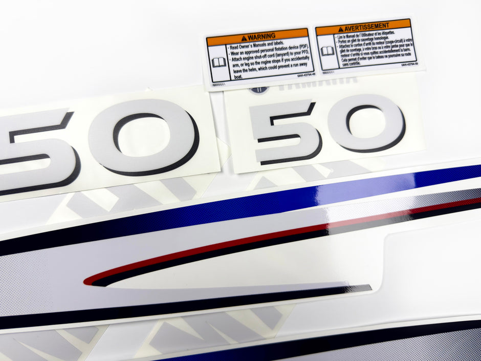 Vinyl decals set suitable for Yamaha 50 hp two stroke outboard engine. Vinyl stickers kit for Yamaha 50 hp two stroke Handmade