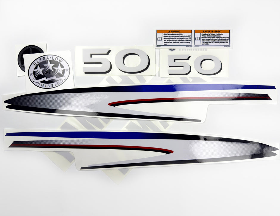 Vinyl decals set suitable for Yamaha 50 hp two stroke outboard engine. Vinyl stickers kit for Yamaha 50 hp two stroke Handmade