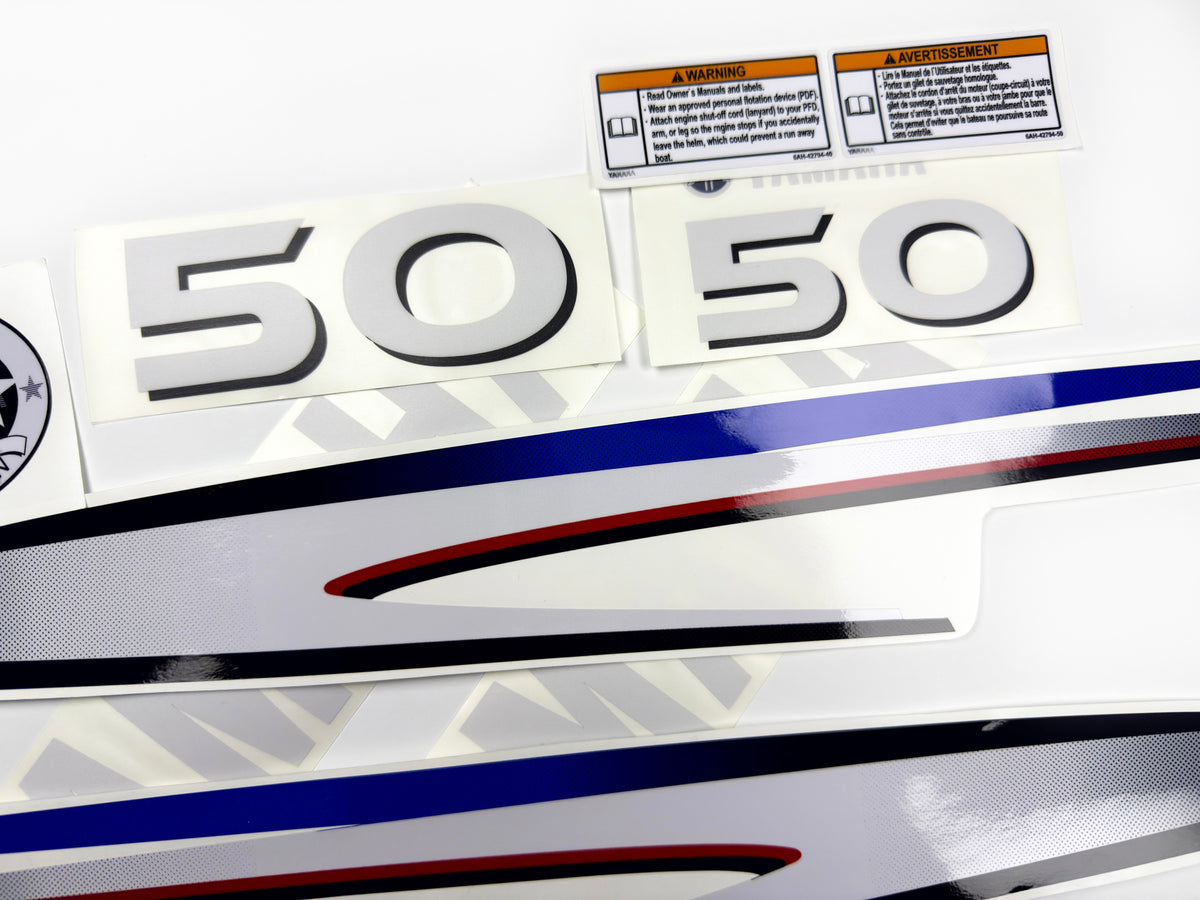 Vinyl decals set suitable for Yamaha 50 hp two stroke outboard engine. Vinyl stickers kit for Yamaha 50 hp two stroke Handmade