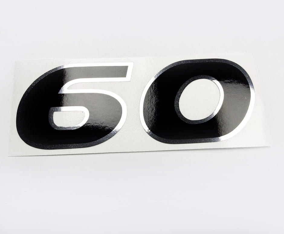 Vinyl graphic decal number "60" black with shiny chrome edging For Honda 60 hp outboard motor