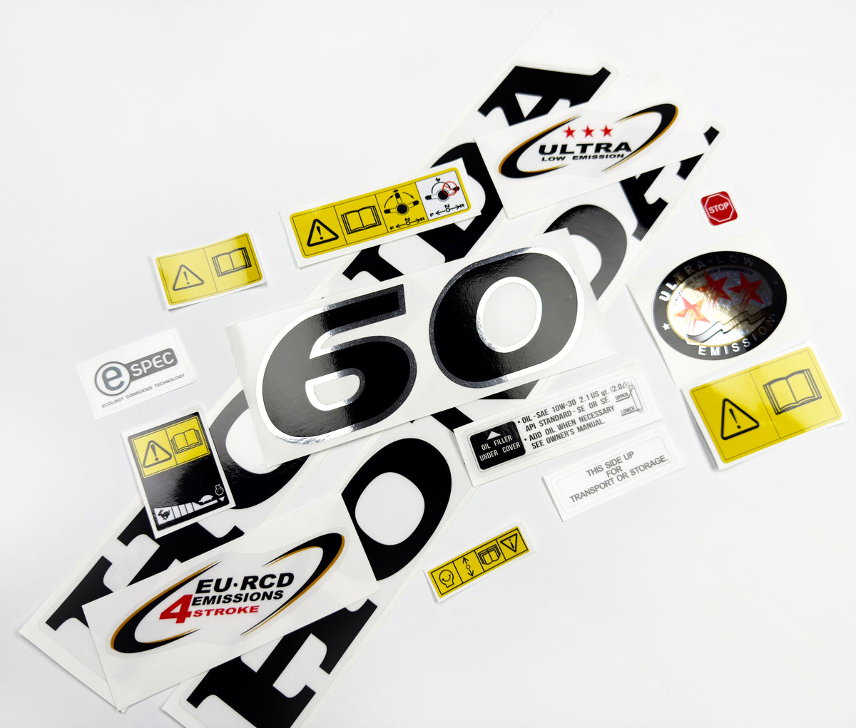 Vinyl graphic decals set chrome color suitable for Honda 60 hp four stroke outboard engine. Vinyl stickers kit for Honda 60  hp four stroke Handmade