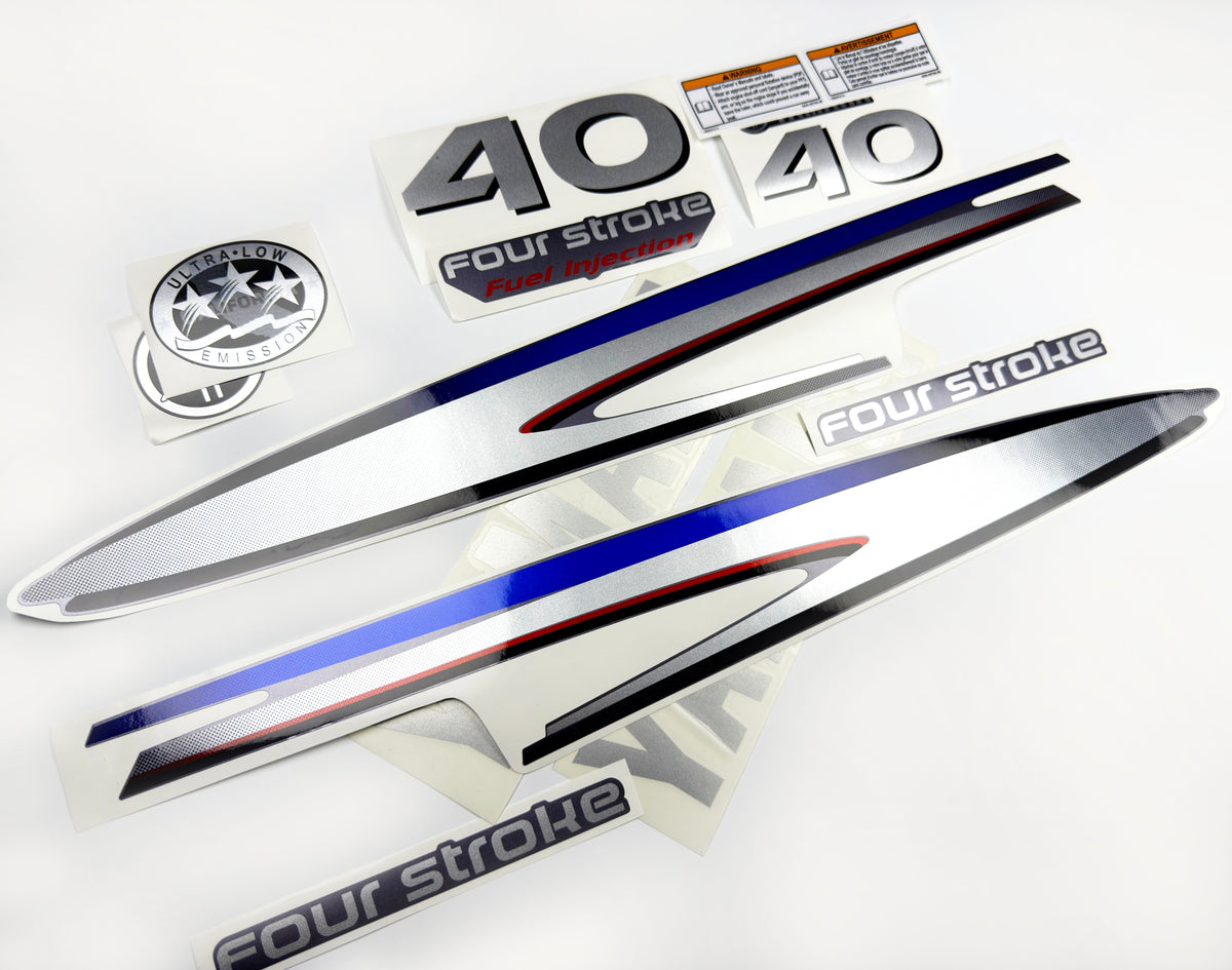 Vinyl graphic silver shimmer decals set suitable for Yamaha 40 hp four stroke outboard engine. Vinyl stickers kit for Yamaha 40 hp four stroke Handmade