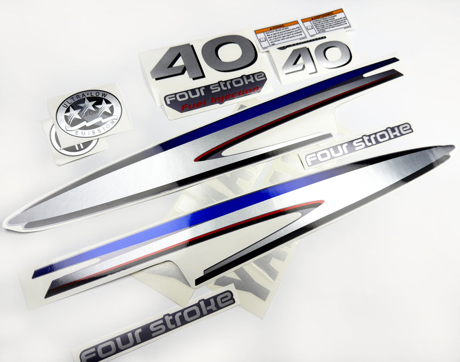 Vinyl graphic silver shimmer decals set suitable for Yamaha 40 hp four stroke outboard engine. Vinyl stickers kit for Yamaha 40 hp four stroke Handmade