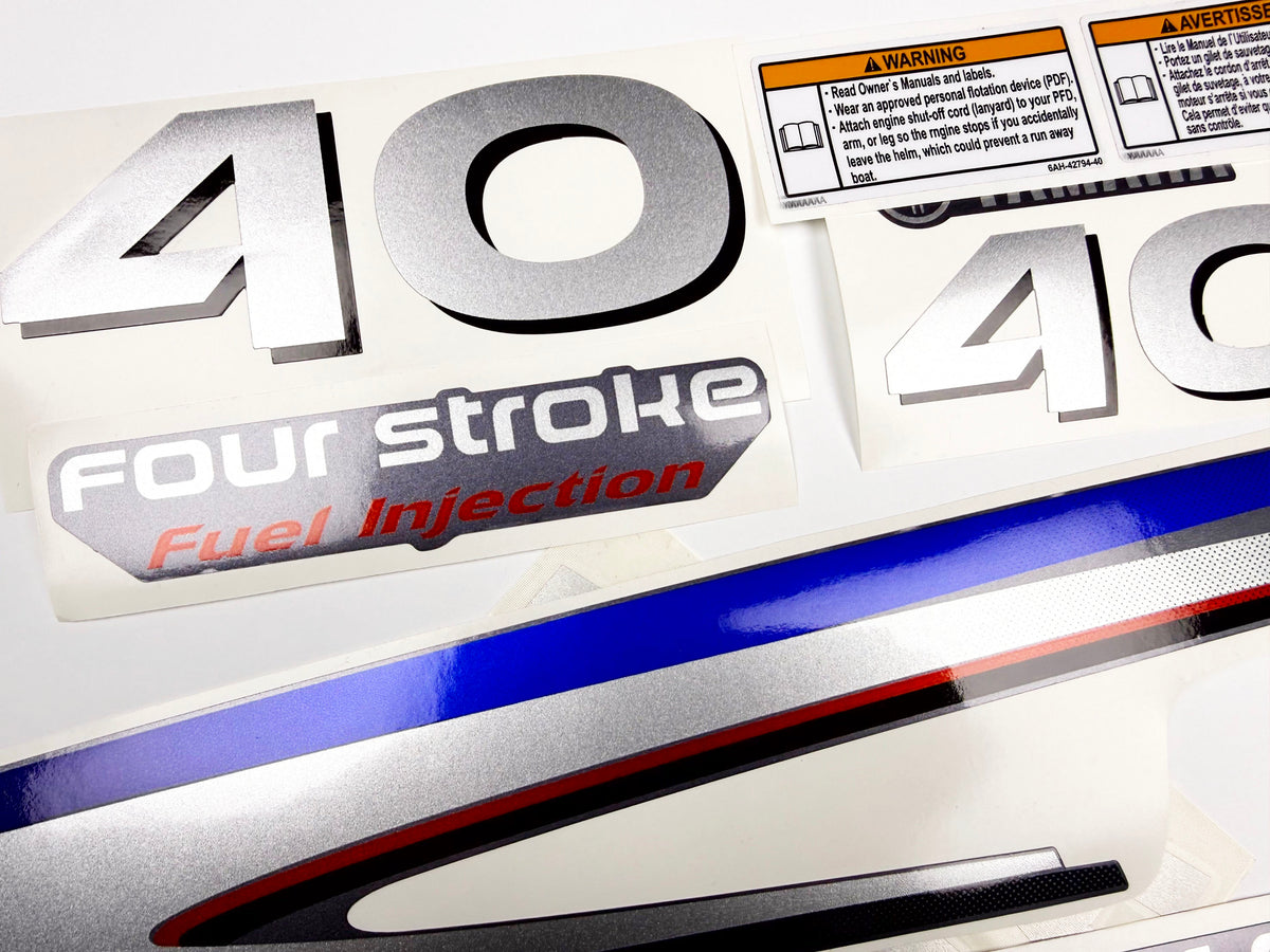 Vinyl graphic silver shimmer decals set suitable for Yamaha 40 hp four stroke outboard engine. Vinyl stickers kit for Yamaha 40 hp four stroke Handmade
