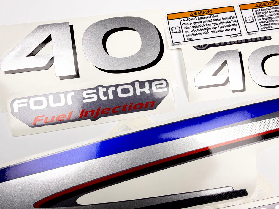 Vinyl graphic silver shimmer decals set suitable for Yamaha 40 hp four stroke outboard engine. Vinyl stickers kit for Yamaha 40 hp four stroke Handmade