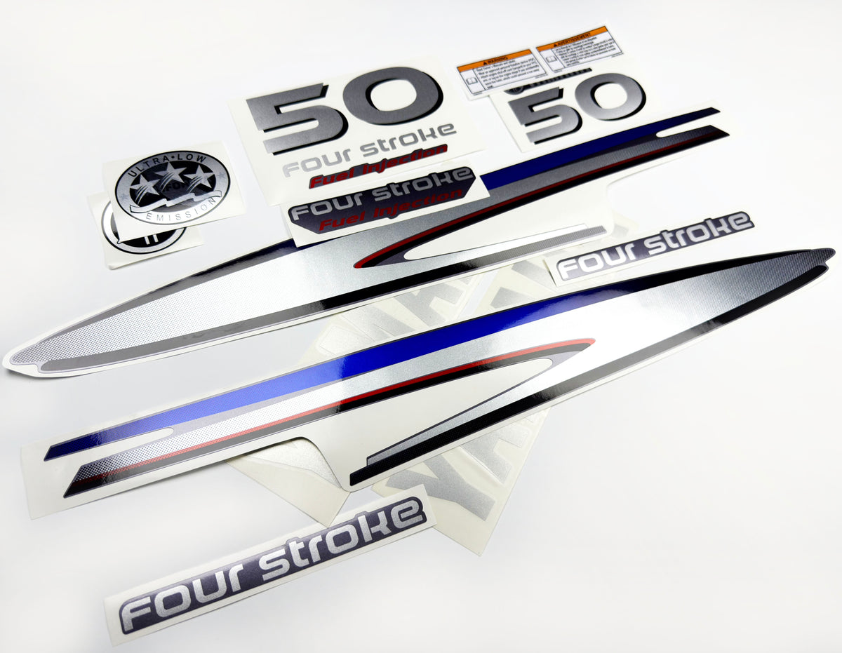 Vinyl graphic silver shimmer decals set suitable for Yamaha 50 hp four stroke outboard engine. Vinyl stickers kit for Yamaha 50 hp four stroke Handmade