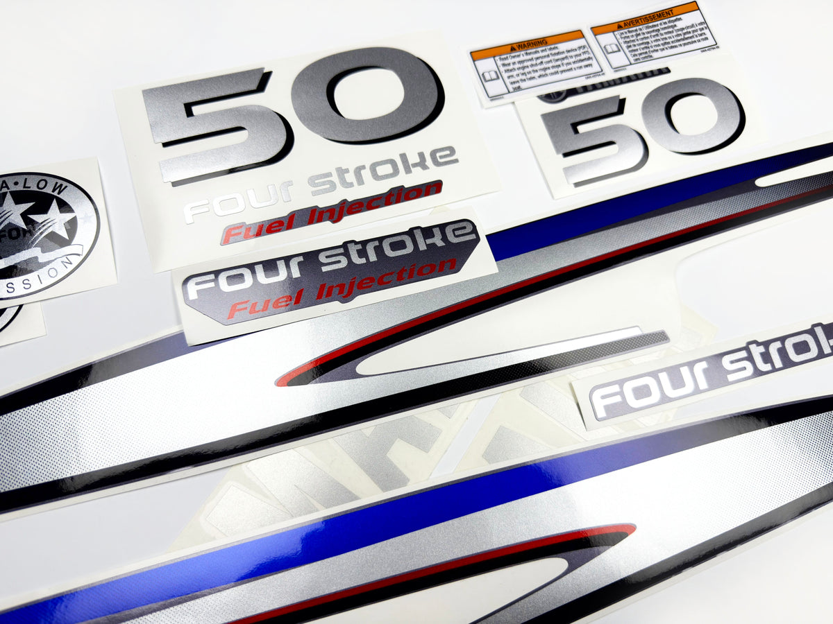 Vinyl graphic silver shimmer decals set suitable for Yamaha 50 hp four stroke outboard engine. Vinyl stickers kit for Yamaha 50 hp four stroke Handmade