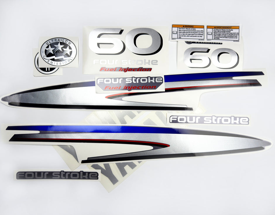 Vinyl graphic silver shimmer decals set suitable for Yamaha 60 hp four stroke outboard engine. Vinyl stickers kit for Yamaha 60 hp four stroke Handmade