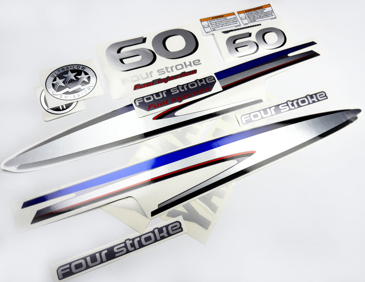 Vinyl graphic silver shimmer decals set suitable for Yamaha 60 hp four stroke outboard engine. Vinyl stickers kit for Yamaha 60 hp four stroke Handmade