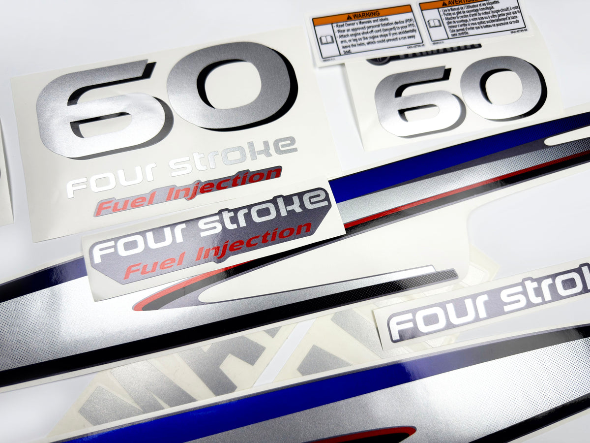 Vinyl graphic silver shimmer decals set suitable for Yamaha 60 hp four stroke outboard engine. Vinyl stickers kit for Yamaha 60 hp four stroke Handmade