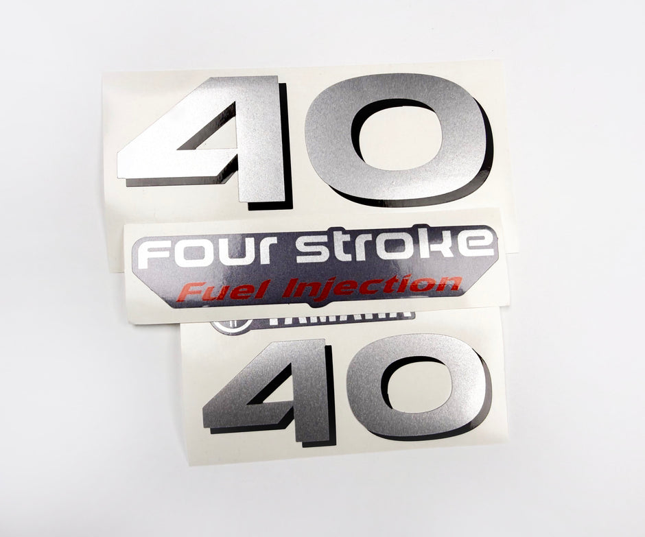 Vinyl graphic silver shimmer decals set suitable for Yamaha 40 hp four stroke outboard engine. Vinyl stickers kit for Yamaha 40 hp four stroke Handmade
