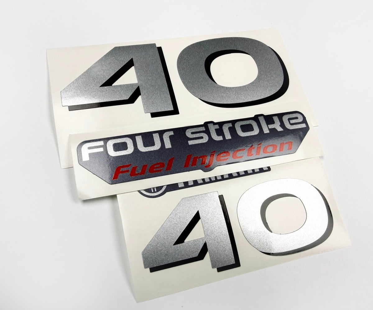 Vinyl graphic silver shimmer decals set suitable for Yamaha 40 hp four stroke outboard engine. Vinyl stickers kit for Yamaha 40 hp four stroke Handmade