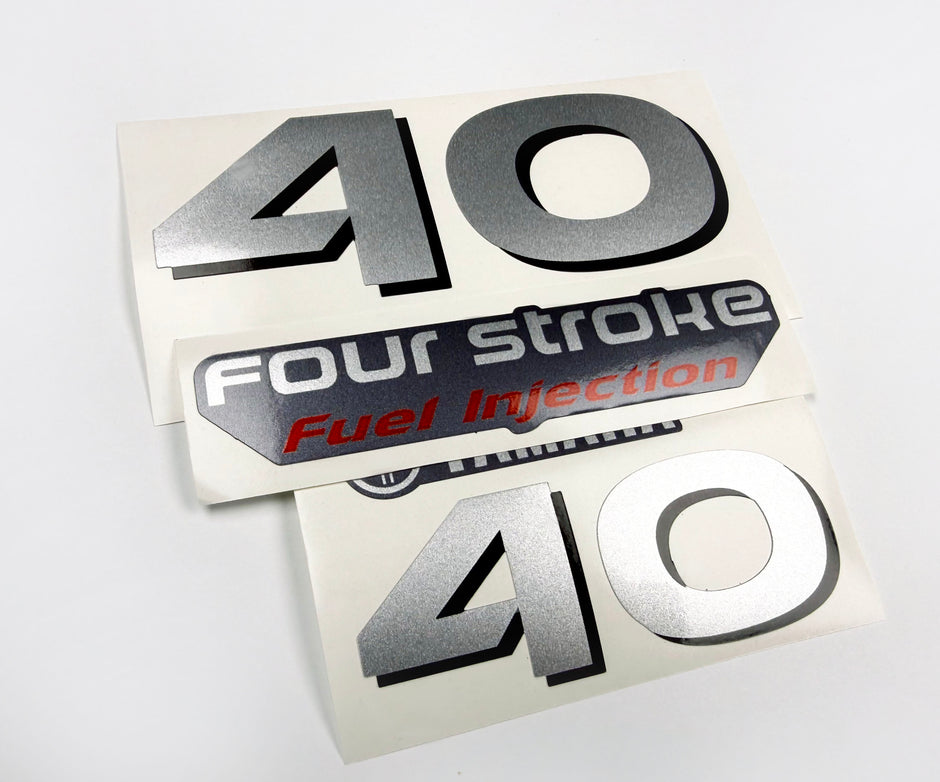 Vinyl graphic silver shimmer decals set suitable for Yamaha 40 hp four stroke outboard engine. Vinyl stickers kit for Yamaha 40 hp four stroke Handmade