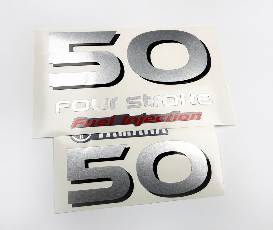 Vinyl graphic decals set numbers "50" black with shiny silver shimmer For Yamaha 50 hp outboard motor