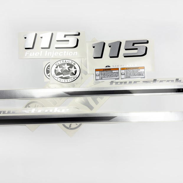 Vinyl graphic metalized silver and grey shimmer decals set suitable for Yamaha 115 hp four stroke outboard engine. Vinyl stickers kit for Yamaha 115 hp four stroke Handmade