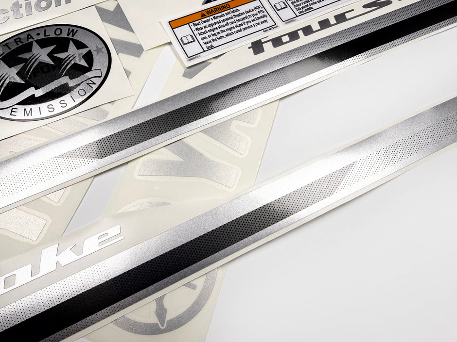 Vinyl graphic metalized silver and grey shimmer decals set suitable for Yamaha 115 hp four stroke outboard engine. Vinyl stickers kit for Yamaha 115 hp four stroke Handmade