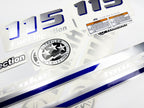 Vinyl graphic metalized silver and blue shimmer decals set suitable for Yamaha 115 hp four stroke outboard engine. Vinyl stickers kit for Yamaha 115 hp four stroke Handmade