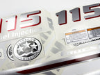 Vinyl graphic metalized silver and red shimmer decals set suitable for Yamaha 115 hp four stroke outboard engine. Vinyl stickers kit for Yamaha 115 hp four stroke Handmade