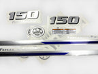 Vinyl graphic metalized silver and blue shimmer decals set suitable for Yamaha 150 hp four stroke outboard engine. Vinyl stickers kit for Yamaha 150 hp four stroke Handmade