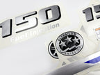 Vinyl graphic metalized silver and blue shimmer decals set suitable for Yamaha 150 hp four stroke outboard engine. Vinyl stickers kit for Yamaha 150 hp four stroke Handmade