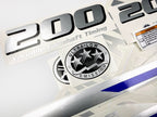 Vinyl graphic metalized silver blue shimmer decals set suitable for Yamaha 200 hp four stroke outboard engine. Vinyl stickers kit for Yamaha 200 hp four stroke Handmade
