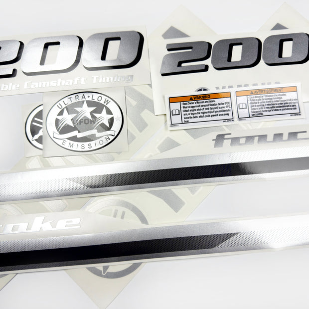 Vinyl graphic metalized silver grey shimmer decals set suitable for Yamaha 200 hp four stroke outboard engine. Vinyl stickers kit for Yamaha 200 hp four stroke Handmade