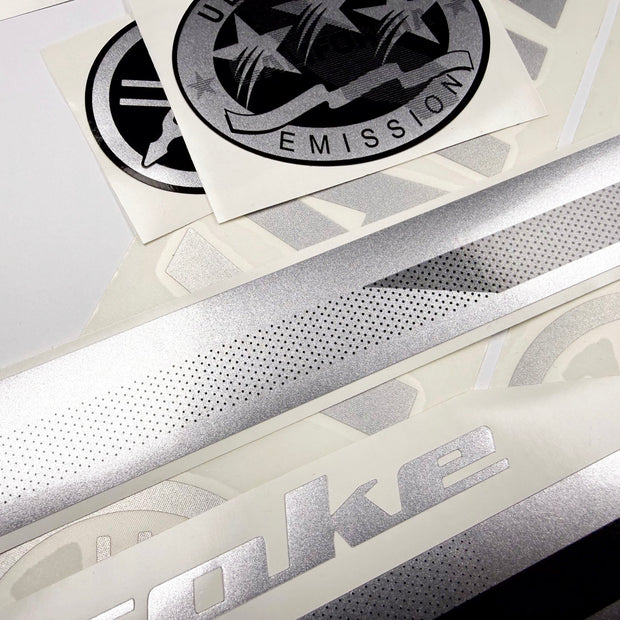Vinyl graphic metalized silver grey shimmer decals set suitable for Yamaha 150 hp four stroke outboard engine. Vinyl stickers kit for Yamaha 150 hp four stroke Handmade