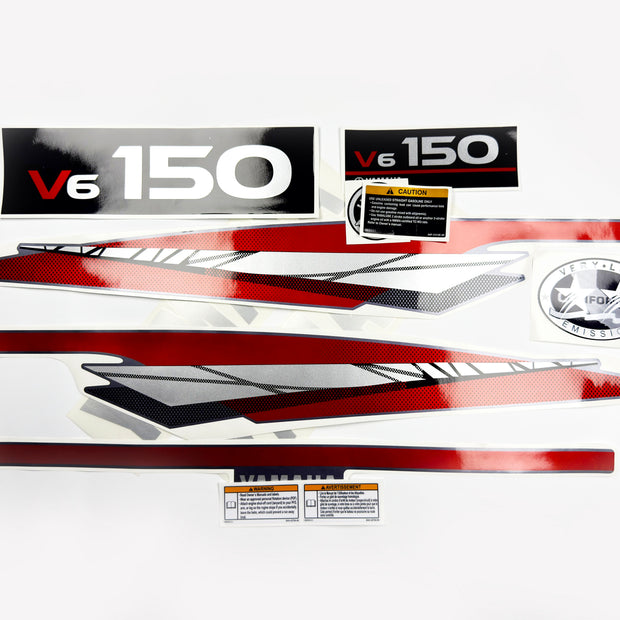 Vinyl graphic metalized silver whith red shimmer decals set suitable for Yamaha 150 hp two stroke outboard engine. Vinyl stickers kit for Yamaha 150 hp two stroke Handmade