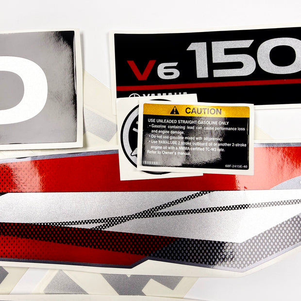 Vinyl graphic metalized silver whith red shimmer decals set suitable for Yamaha 150 hp two stroke outboard engine. Vinyl stickers kit for Yamaha 150 hp two stroke Handmade