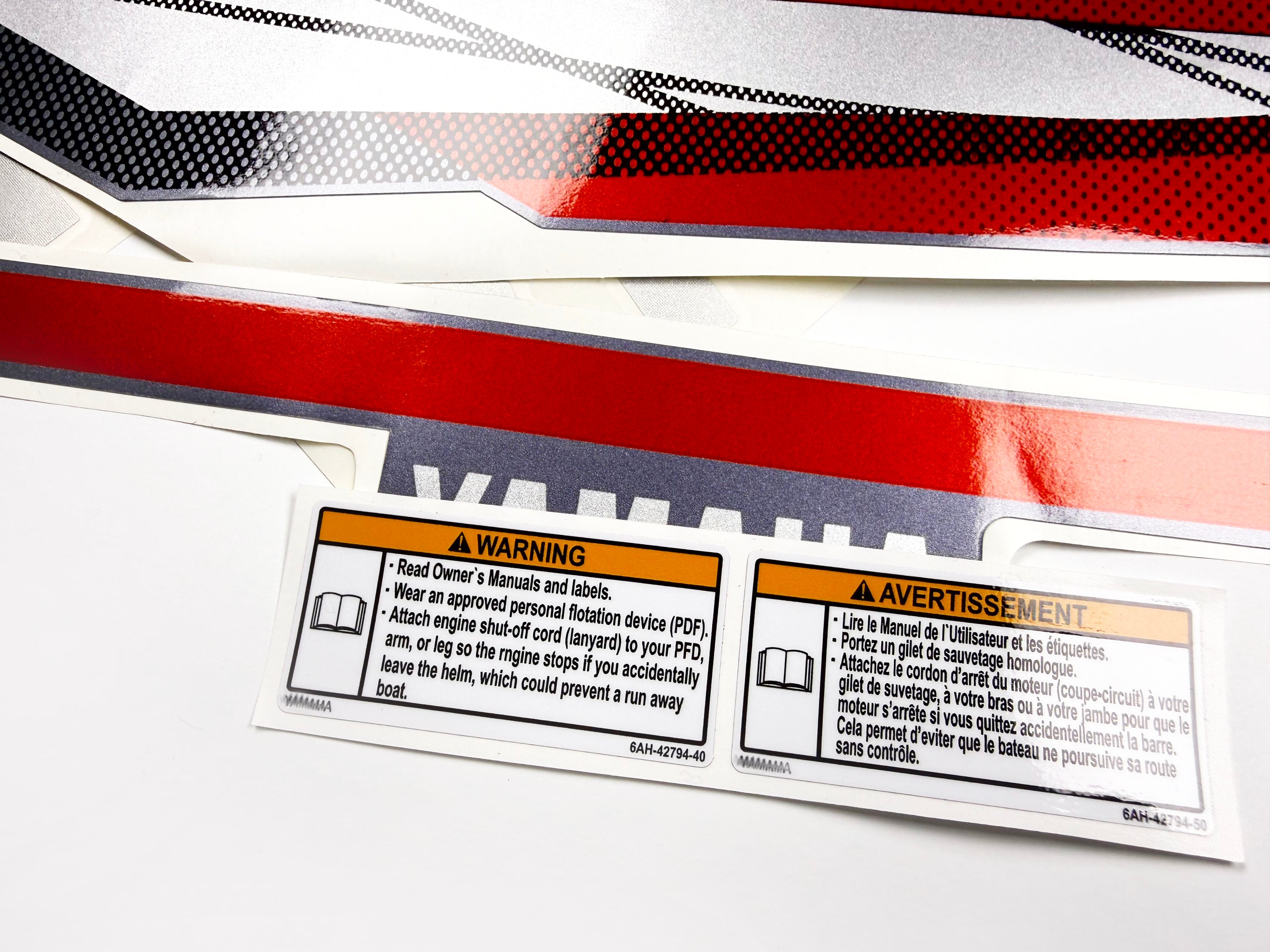Vinyl graphic metalized silver whith red shimmer decals set suitable for Yamaha 200 hp two stroke outboard engine. Vinyl stickers kit for Yamaha 200 hp two stroke Handmade