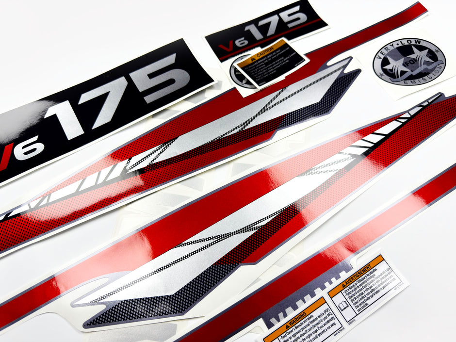 Vinyl graphic metalized silver whith red shimmer decals set suitable for Yamaha 175 hp two stroke outboard engine. Vinyl stickers kit for Yamaha 175 hp two stroke Handmade