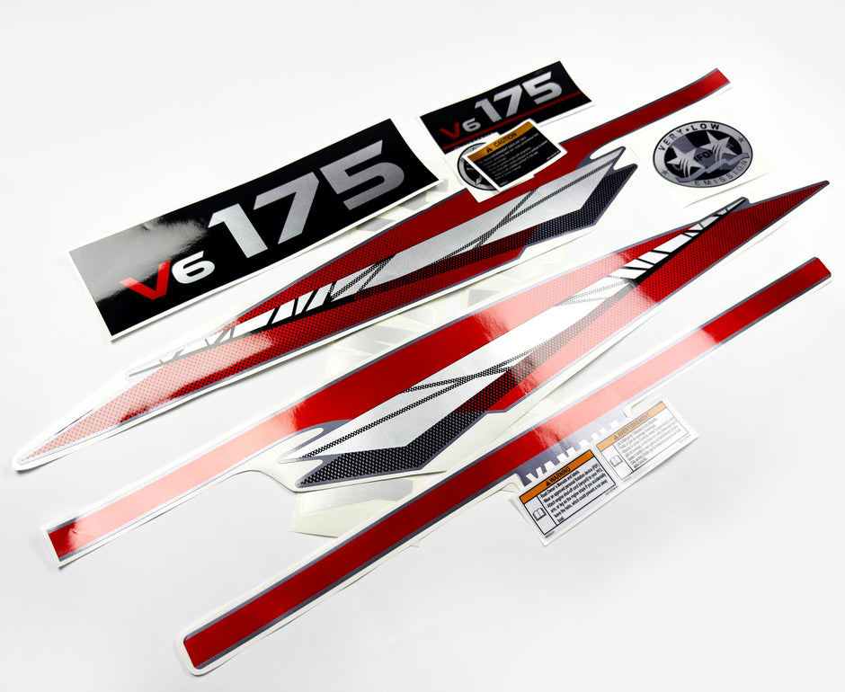 Vinyl graphic metalized silver whith red shimmer decals set suitable for Yamaha 175 hp two stroke outboard engine. Vinyl stickers kit for Yamaha 175 hp two stroke Handmade