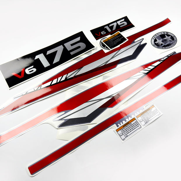 Vinyl graphic metalized silver whith red shimmer decals set suitable for Yamaha 175 hp two stroke outboard engine. Vinyl stickers kit for Yamaha 175 hp two stroke Handmade