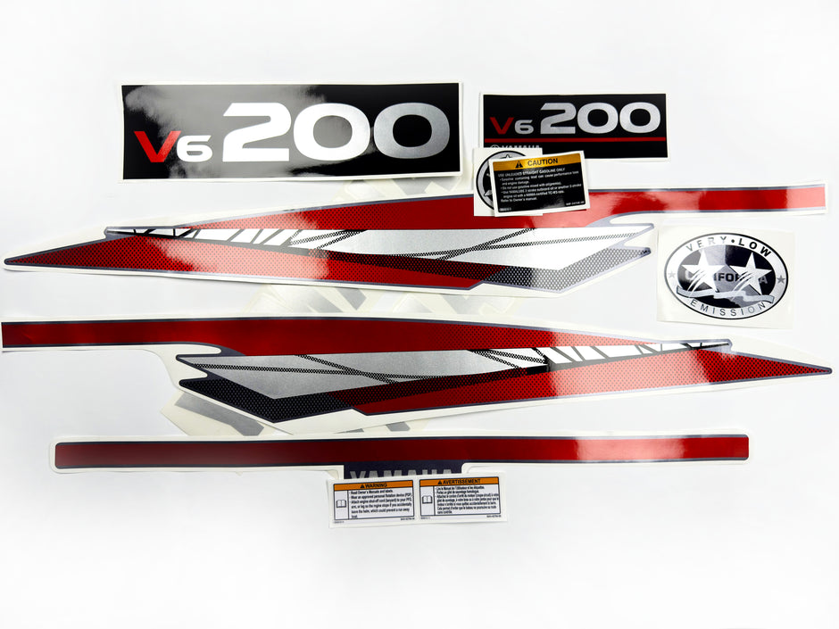 Vinyl graphic metalized silver whith red shimmer decals set suitable for Yamaha 200 hp two stroke outboard engine. Vinyl stickers kit for Yamaha 200 hp two stroke Handmade