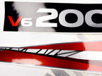 Vinyl graphic metalized silver whith red shimmer decals set suitable for Yamaha 200 hp two stroke outboard engine. Vinyl stickers kit for Yamaha 200 hp two stroke Handmade