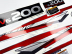Vinyl graphic metalized silver whith red shimmer decals set suitable for Yamaha 200 hp two stroke outboard engine. Vinyl stickers kit for Yamaha 200 hp two stroke Handmade